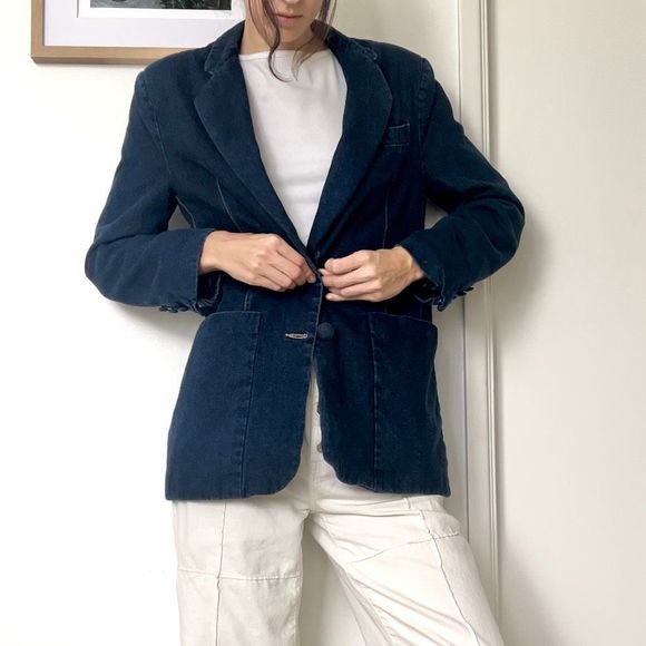 NWT AFRM Agnes Denim Blazer - XS -‎ Navy Blue - Picture 1 of 7